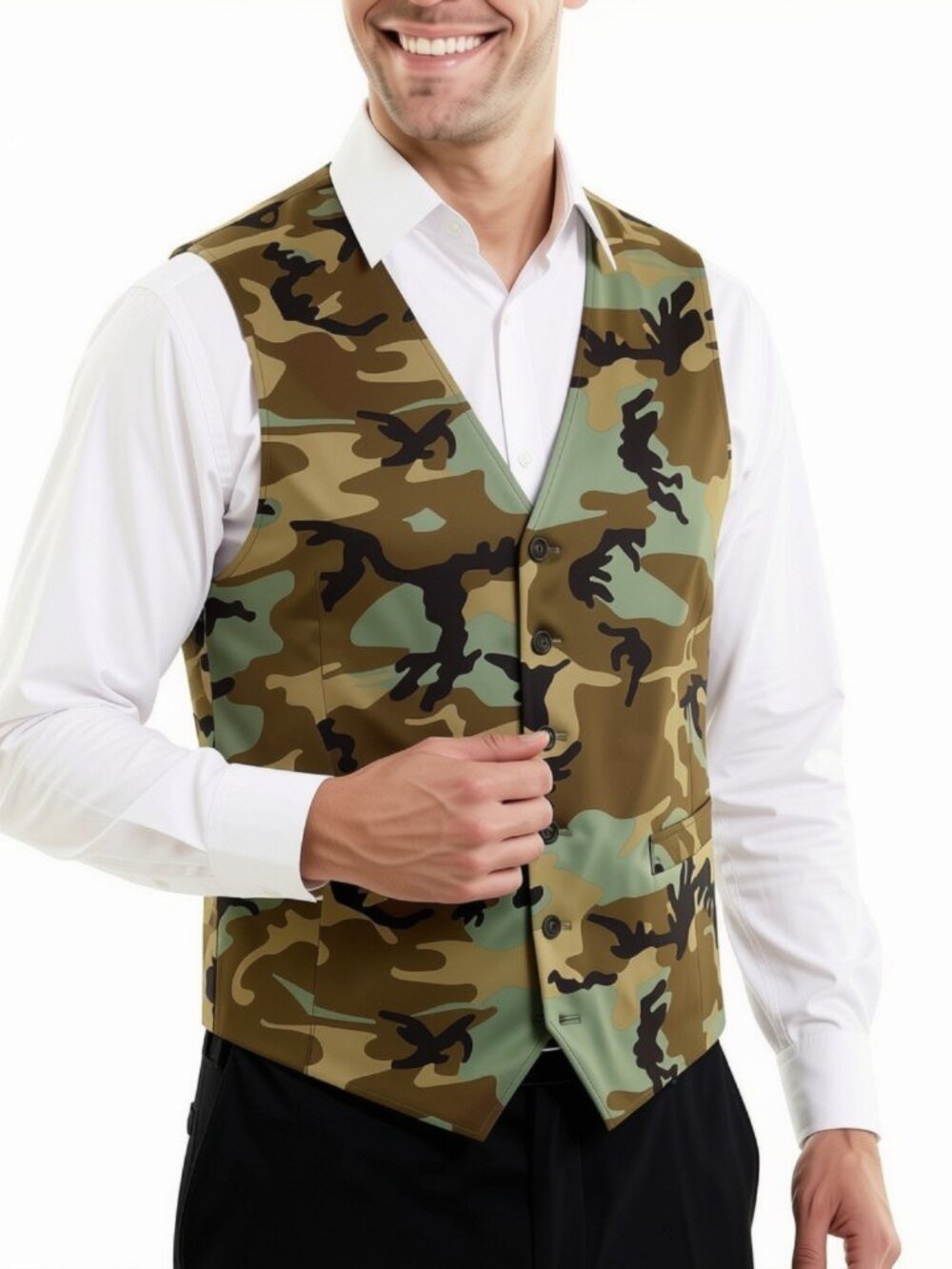 JF J Ferrar Men Camo Suit Vest New Woodland Camouflage Tuxedo Sizes S, M, L